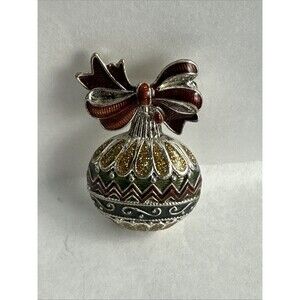 Avon Silver Tone Christmas Holiday Enameled ORNAMENT Brooch PIN
